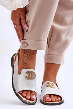 Discount Damskie buty S.Barski Damskie Sandały Z Ozdobą S.Barski KV-2775-49 Srebrne