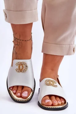 Discount Damskie buty S.Barski Damskie Sandały Z Ozdobą S.Barski KV-2775-49 Srebrne