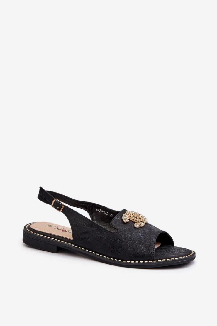 Outlet Damskie buty S.Barski Damskie Sandały Z Ozdobą S.Barski KV27-049 Czarne