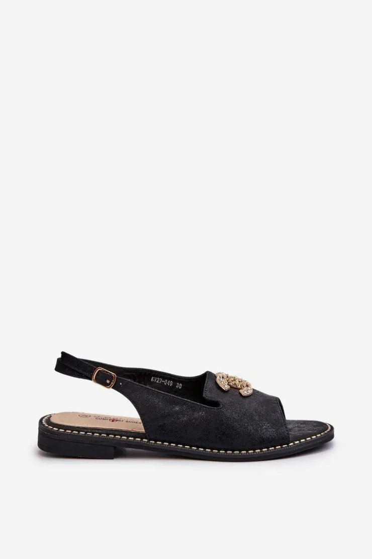 Outlet Damskie buty S.Barski Damskie Sandały Z Ozdobą S.Barski KV27-049 Czarne