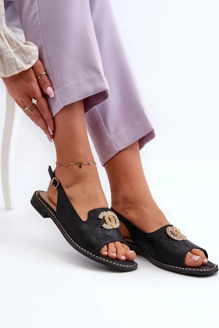Outlet Damskie buty S.Barski Damskie Sandały Z Ozdobą S.Barski KV27-049 Czarne