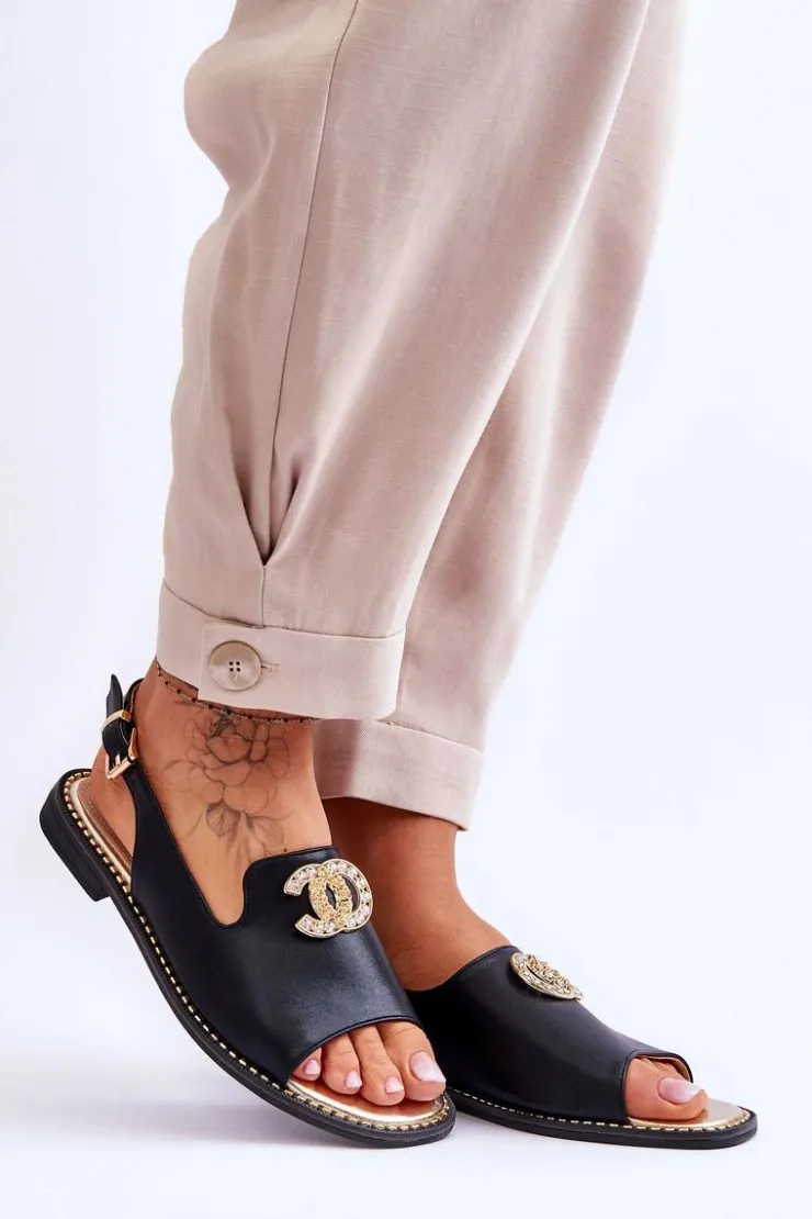 Damskie buty S.Barski Sandały Płaskie*Damskie Sandały Z Ozdobą S.Barski KV-2775-49 Czarne