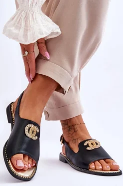 Damskie buty S.Barski Sandały Płaskie*Damskie Sandały Z Ozdobą S.Barski KV-2775-49 Czarne