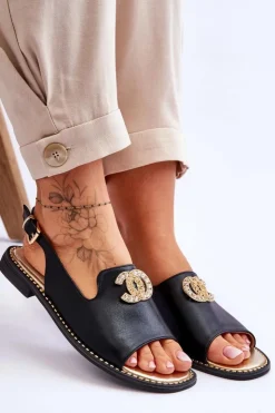 Damskie buty S.Barski Sandały Płaskie*Damskie Sandały Z Ozdobą S.Barski KV-2775-49 Czarne