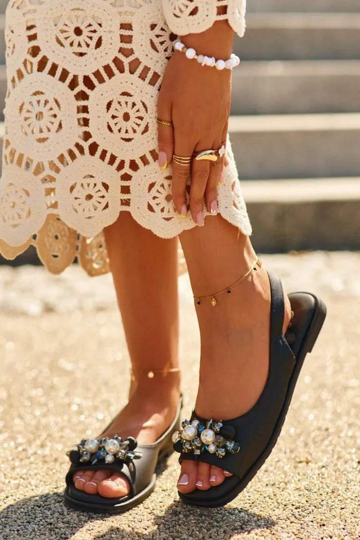 Damskie buty S.Barski Sandały Płaskie*Damskie Sandały Z Ozdobami S.Barski KV27-004 Czarne