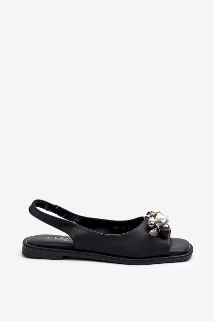 Damskie buty S.Barski Sandały Płaskie*Damskie Sandały Z Ozdobami S.Barski KV27-004 Czarne