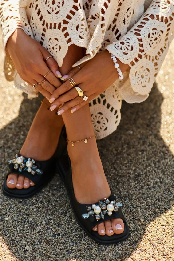 Damskie buty S.Barski Sandały Płaskie*Damskie Sandały Z Ozdobami S.Barski KV27-004 Czarne