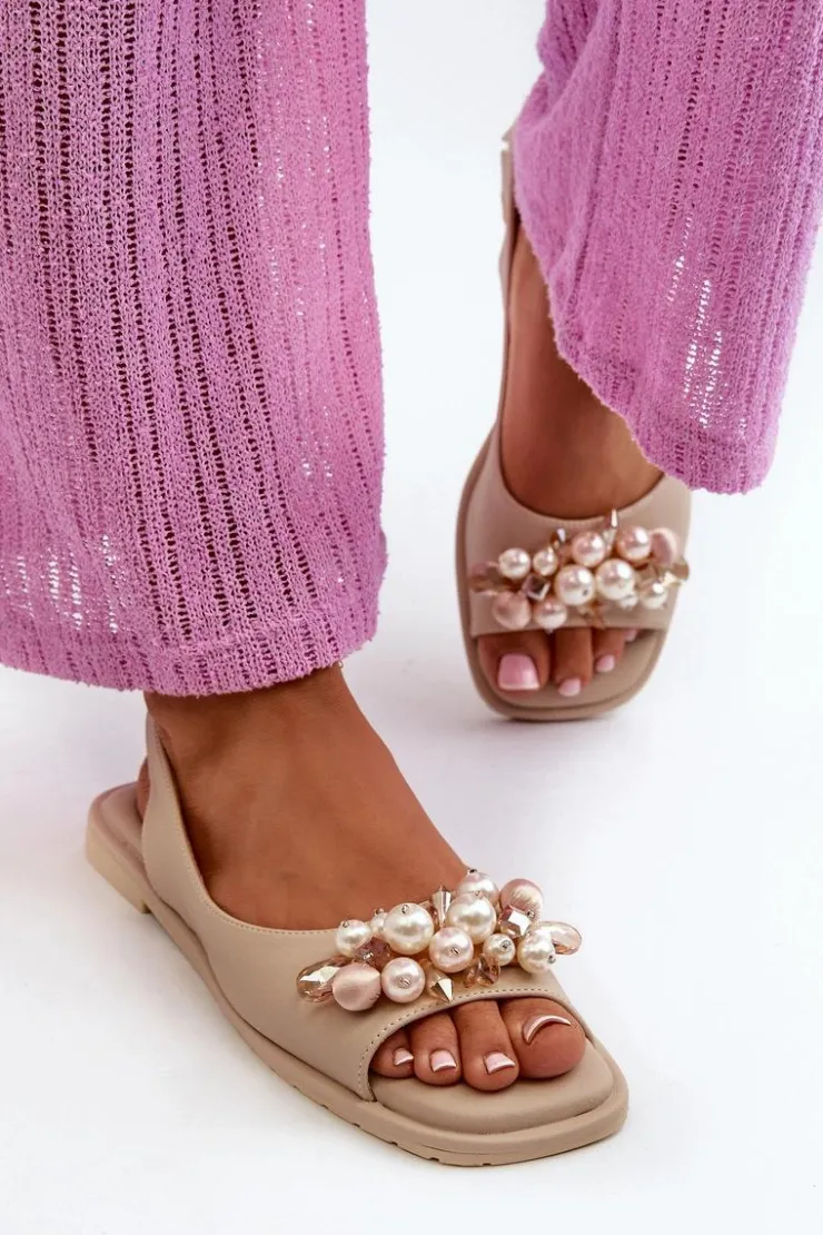 Best Damskie buty S.Barski Damskie Sandały Z Ozdobami S.Barski KV27-004 Beżowe Beżowy