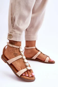 Damskie Boto Damskie Sandały Z Ozdobnym Paskiem Beżowe Rochelle