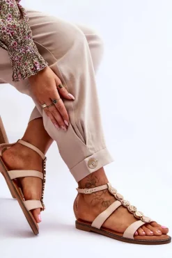 Damskie Boto Damskie Sandały Z Ozdobnym Paskiem Beżowe Rochelle