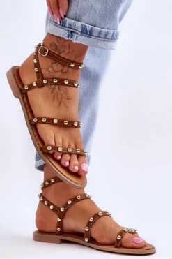 Damskie Boto Damskie Sandały Z Ozdobnymi Ćwiekami Brązowe Dorothy