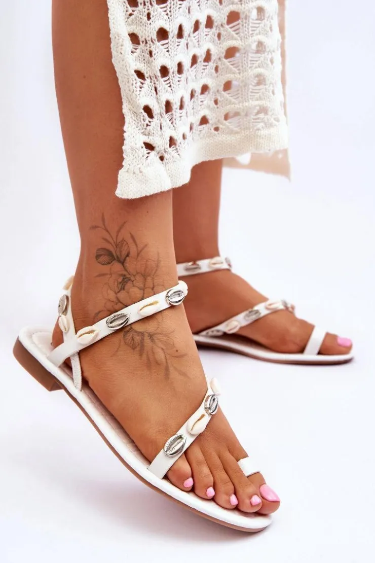 Discount Boto Damskie Sandały Z Ozdobnymi Muszelkami Białe Verdem