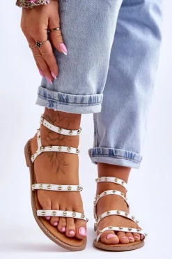 Damskie Boto Damskie Sandały Z Ozdobnymi Ćwiekami Białe Dorothy