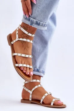 Damskie Boto Damskie Sandały Z Ozdobnymi Ćwiekami Białe Dorothy