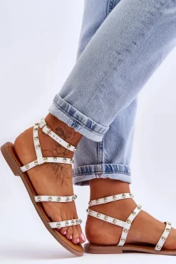 Damskie Boto Damskie Sandały Z Ozdobnymi Ćwiekami Białe Dorothy