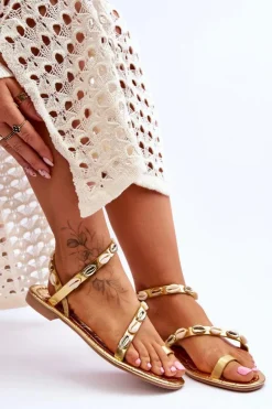 Best Boto Damskie Sandały Z Ozdobnymi Muszelkami Złote Verdem