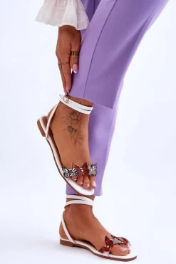 Damskie Boto Damskie Sandały Z Ozdobnymi Motylami Białe Jeane