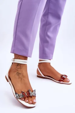 Damskie Boto Damskie Sandały Z Ozdobnymi Motylami Białe Jeane