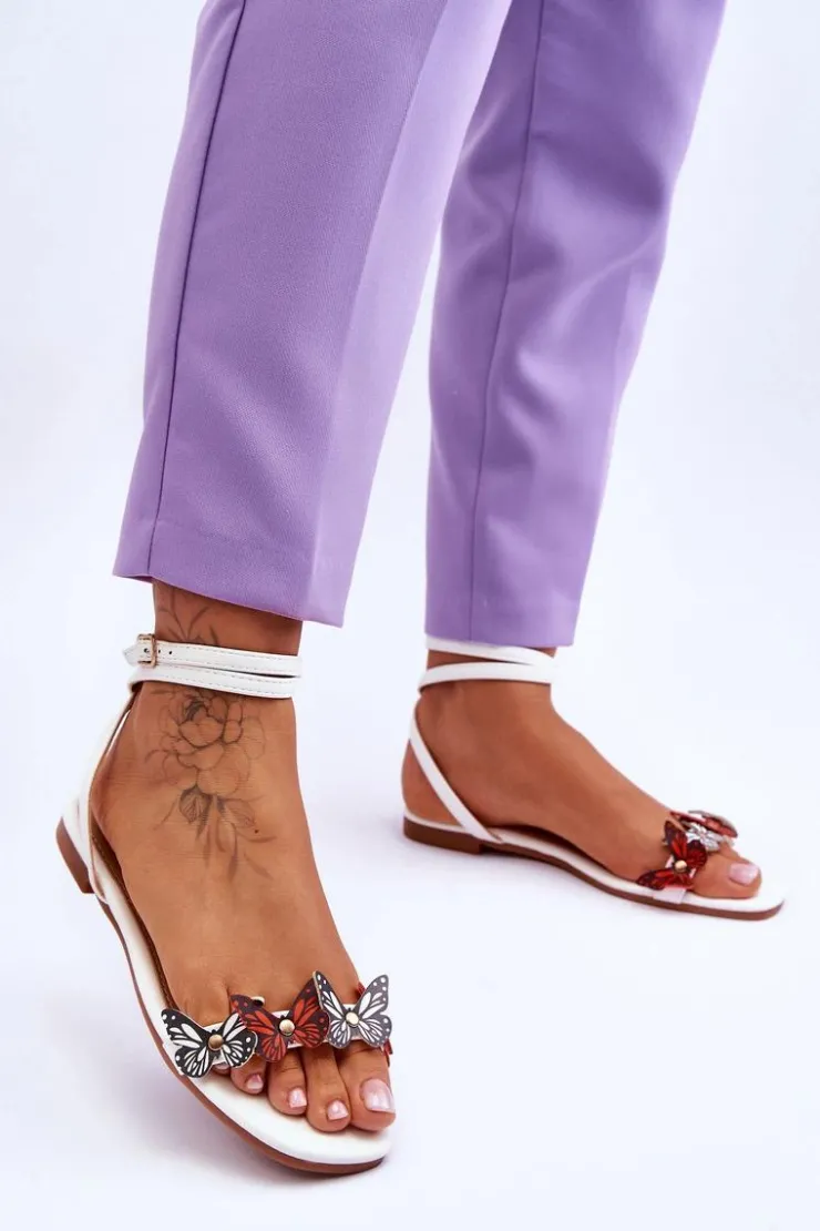 Damskie Boto Damskie Sandały Z Ozdobnymi Motylami Białe Jeane