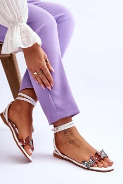 Damskie Boto Damskie Sandały Z Ozdobnymi Motylami Białe Jeane