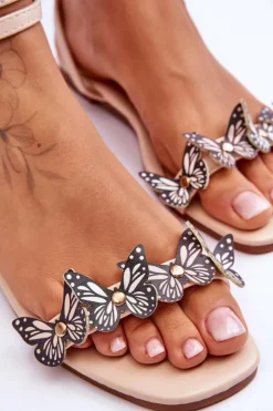 Damskie Boto Damskie Sandały Z Ozdobnymi Motylami Beżowe Jeane