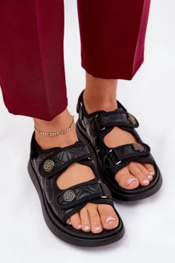 Damskie Boto Damskie Sandały Z Ozdobnymi Detalami Na Rzepy Czarne Zoliner