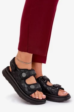 Damskie Boto Damskie Sandały Z Ozdobnymi Detalami Na Rzepy Czarne Zoliner