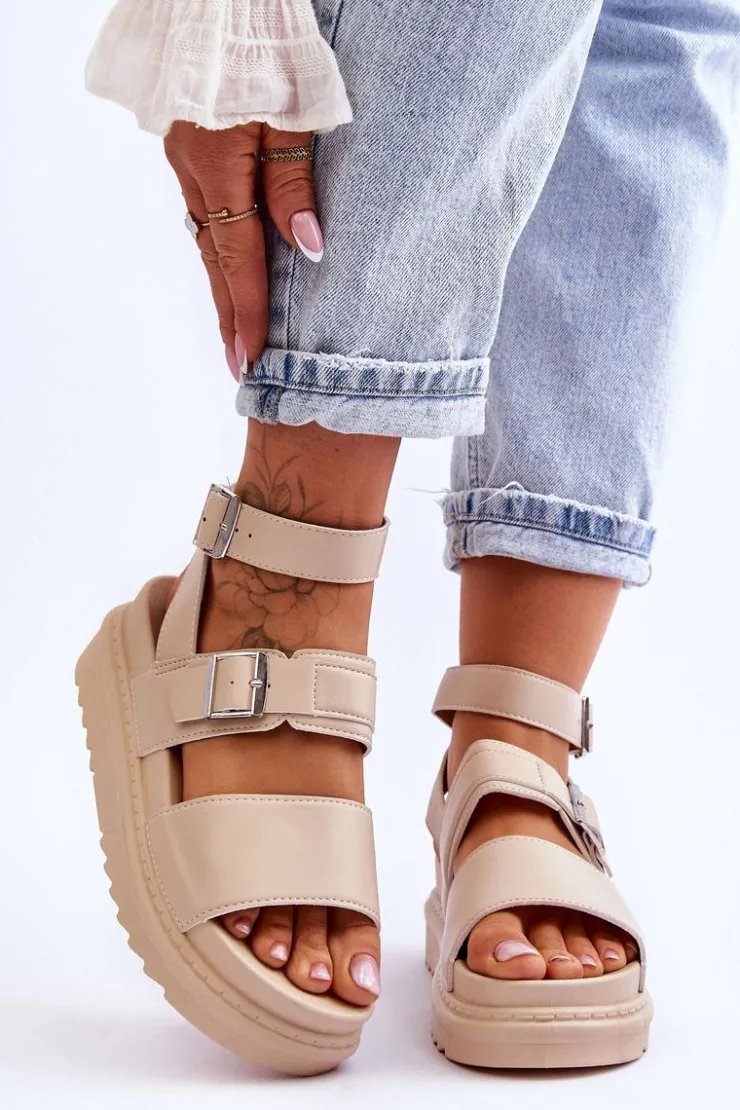 Damskie Boto Damskie Sandały Z Paskiem Beżowe Hever