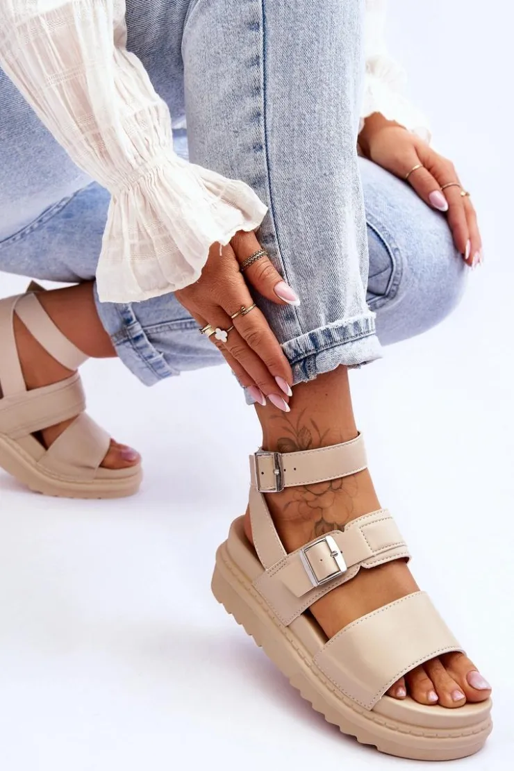 Damskie Boto Damskie Sandały Z Paskiem Beżowe Hever