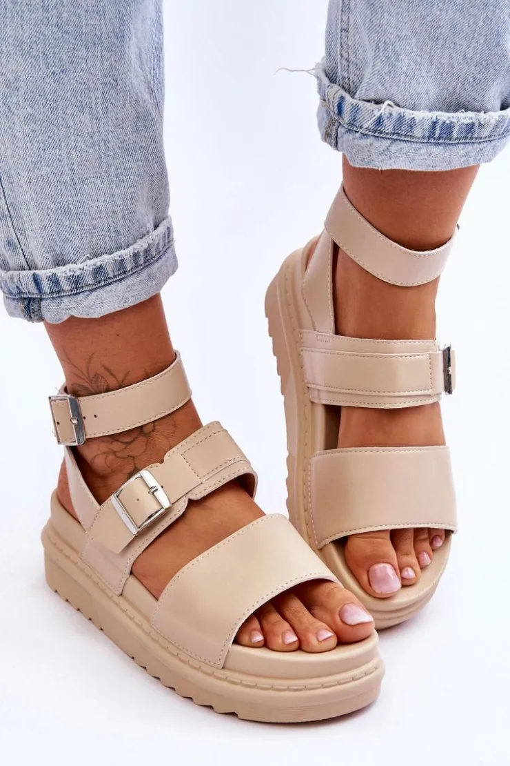 Damskie Boto Damskie Sandały Z Paskiem Beżowe Hever