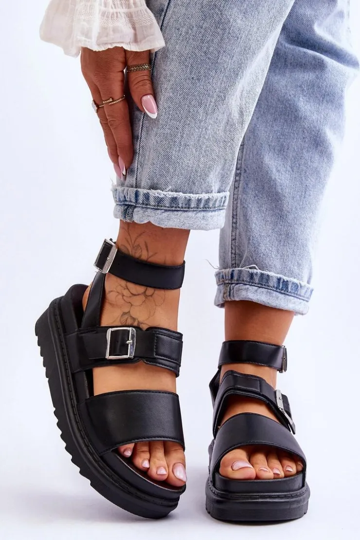 Damskie Boto Damskie Sandały Z Paskiem Czarne Hever