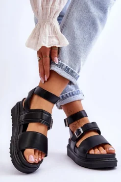 Damskie Boto Damskie Sandały Z Paskiem Czarne Hever