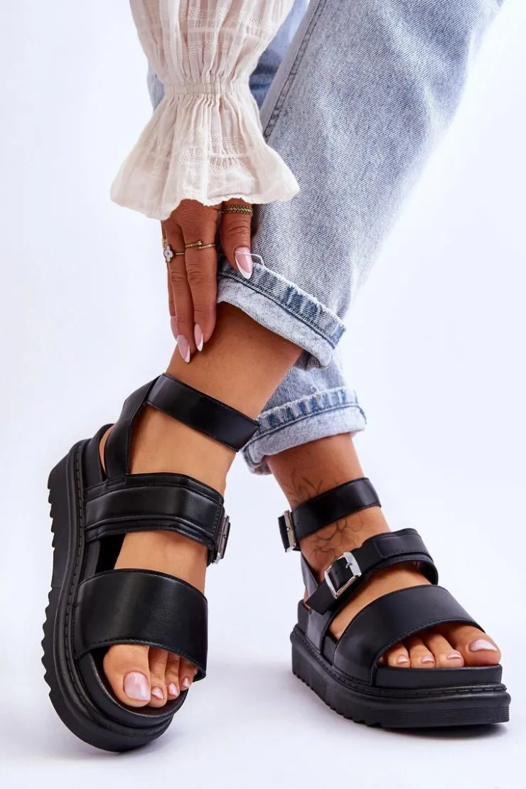 Damskie Boto Damskie Sandały Z Paskiem Czarne Hever