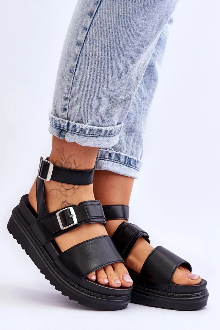 Damskie Boto Damskie Sandały Z Paskiem Czarne Hever