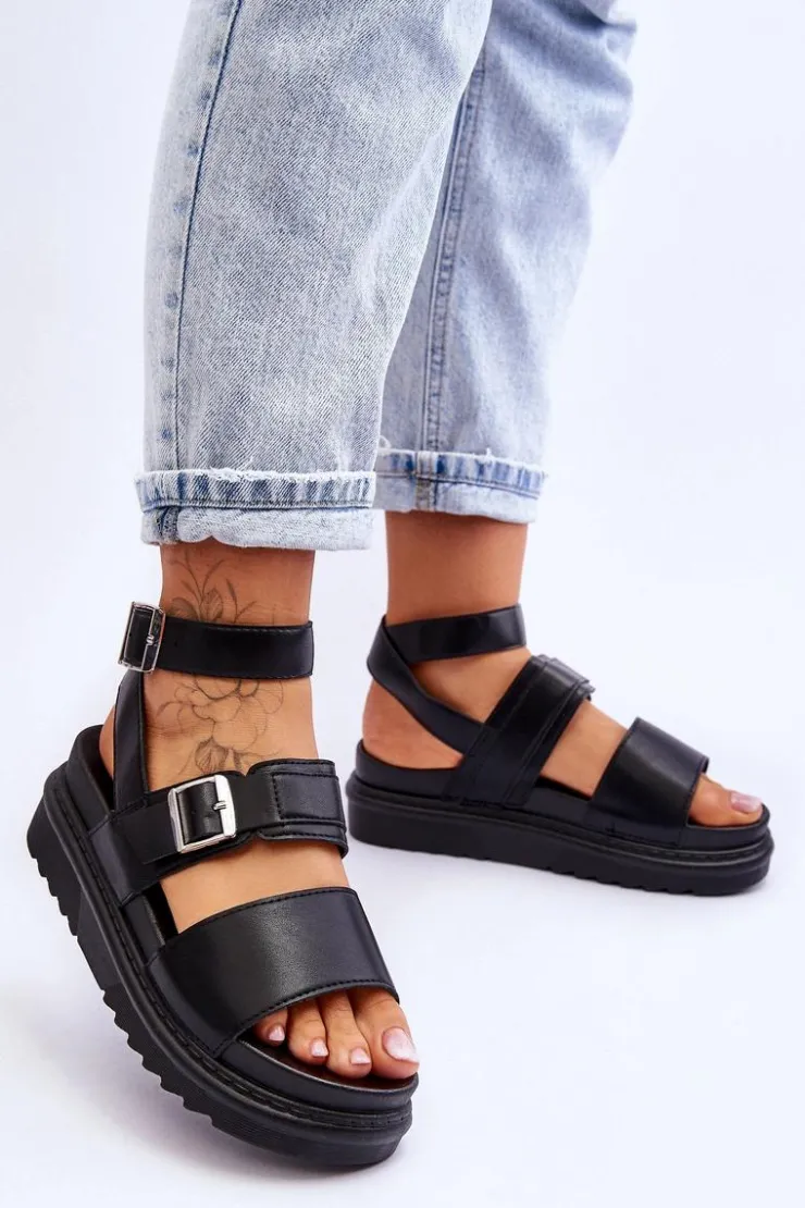 Damskie Boto Damskie Sandały Z Paskiem Czarne Hever