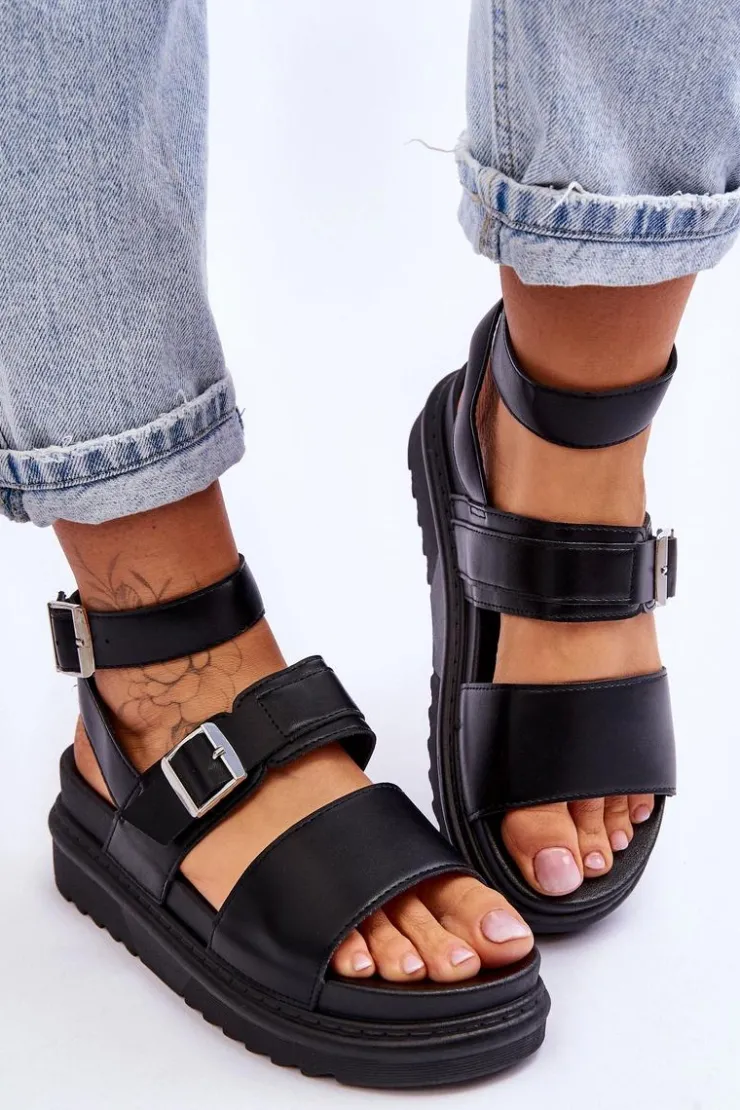 Damskie Boto Damskie Sandały Z Paskiem Czarne Hever