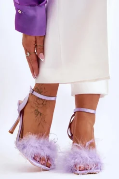 Sale Boto Damskie Sandały Z Piórkami Fioletowe Tiffany