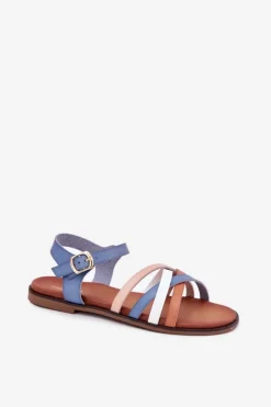 Buty Sergio Leone Sandały Płaskie*Damskie Sandały Z Przeplatającymi Się Paskami Sergio Leone SK090H Niebieskie