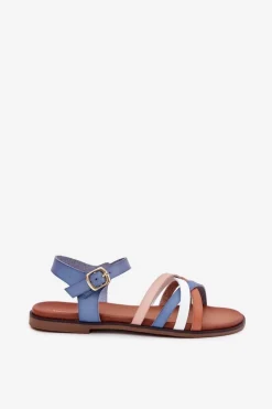 Buty Sergio Leone Sandały Płaskie*Damskie Sandały Z Przeplatającymi Się Paskami Sergio Leone SK090H Niebieskie