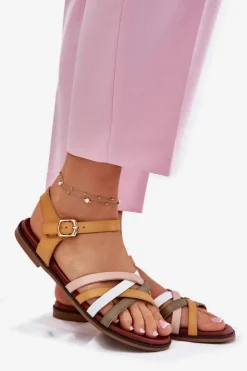 Buty Sergio Leone Damskie Sandały Z Przeplatającymi Się Paskami Sergio Leone SK090H Żółte Żółty