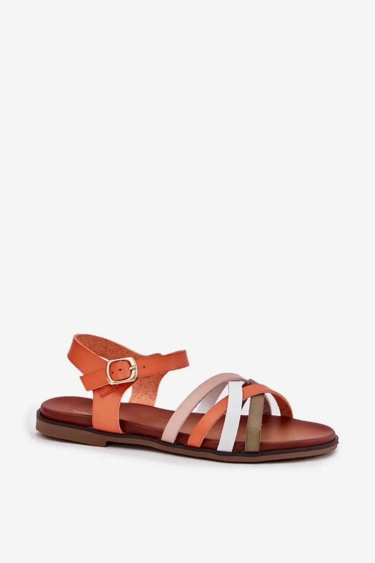 Buty Sergio Leone Sandały Płaskie*Damskie Sandały Z Przeplatającymi Się Paskami Sergio Leone SK090H Pomarańczowe