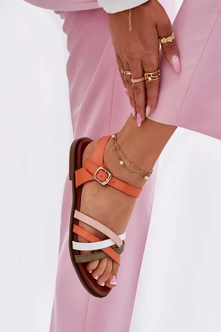 Buty Sergio Leone Sandały Płaskie*Damskie Sandały Z Przeplatającymi Się Paskami Sergio Leone SK090H Pomarańczowe