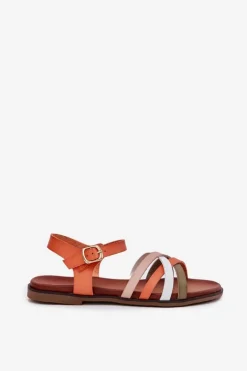 Buty Sergio Leone Sandały Płaskie*Damskie Sandały Z Przeplatającymi Się Paskami Sergio Leone SK090H Pomarańczowe