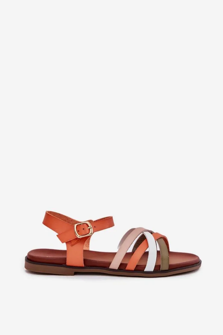 Buty Sergio Leone Sandały Płaskie*Damskie Sandały Z Przeplatającymi Się Paskami Sergio Leone SK090H Pomarańczowe