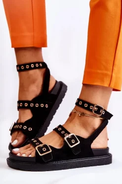 Boto Sandały Gumowe|Sandały Płaskie*Damskie Sandały Zamszowe Z Paskami Czarne Parys