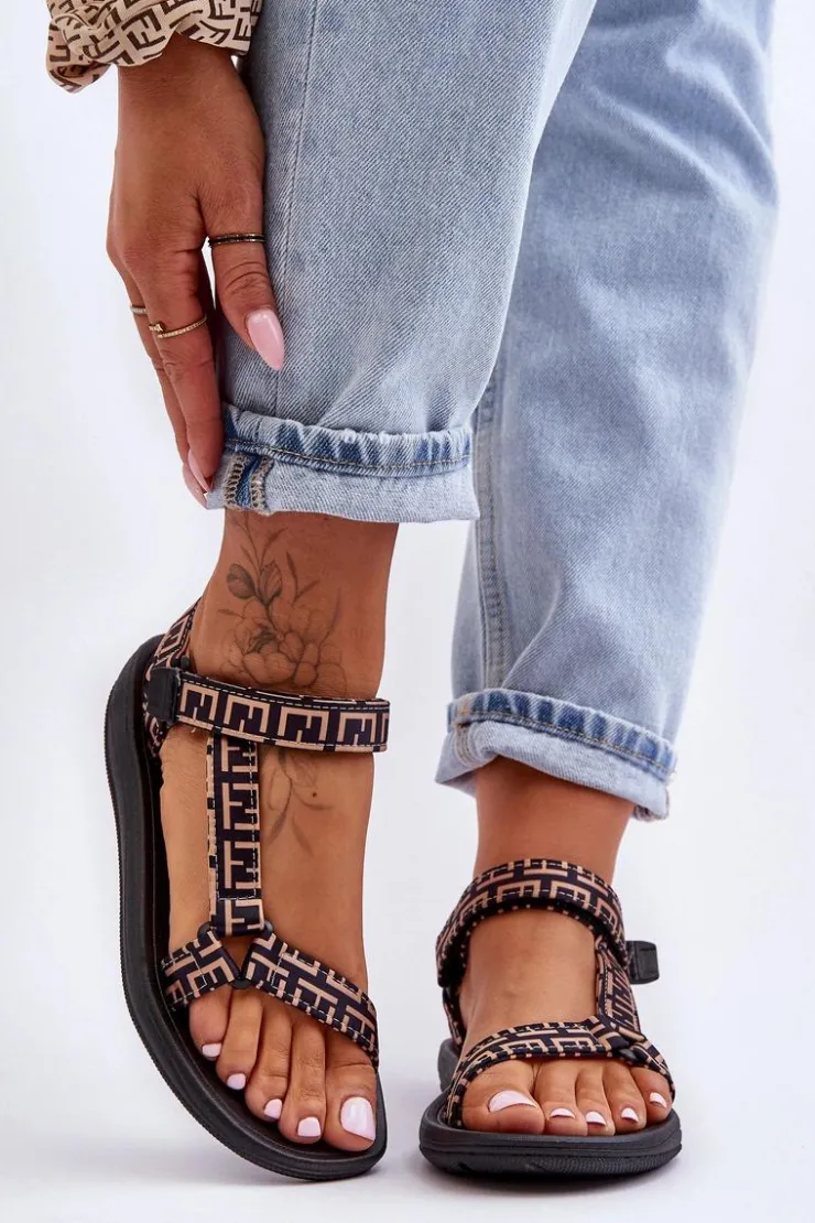 Online Boto Damskie Satynowe Sportowe Sandały Czarno-Beżowe Victory