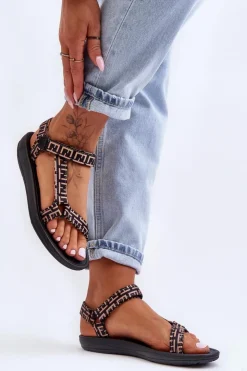 Online Boto Damskie Satynowe Sportowe Sandały Czarno-Beżowe Victory