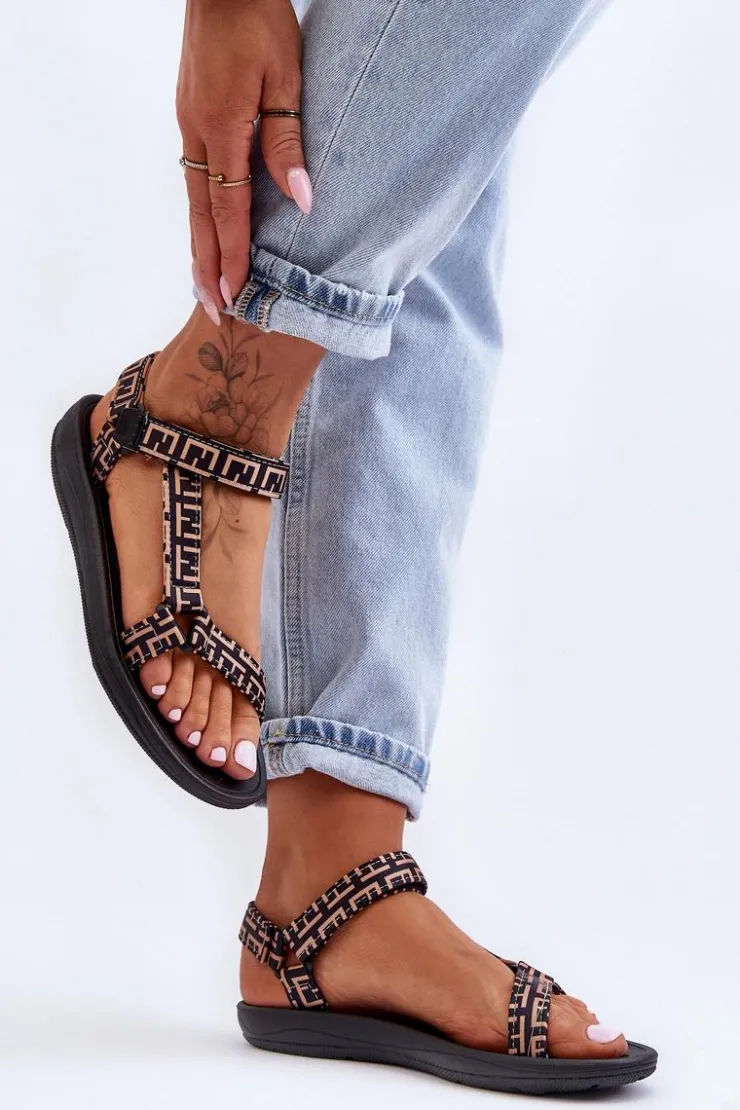 Online Boto Damskie Satynowe Sportowe Sandały Czarno-Beżowe Victory