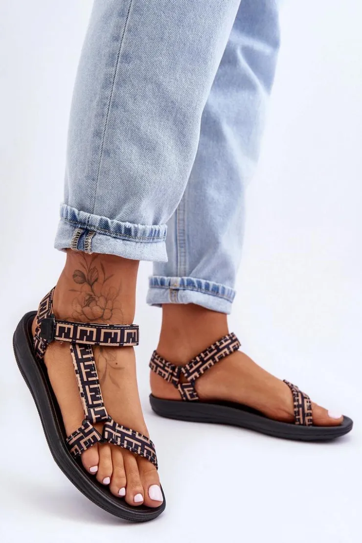 Online Boto Damskie Satynowe Sportowe Sandały Czarno-Beżowe Victory