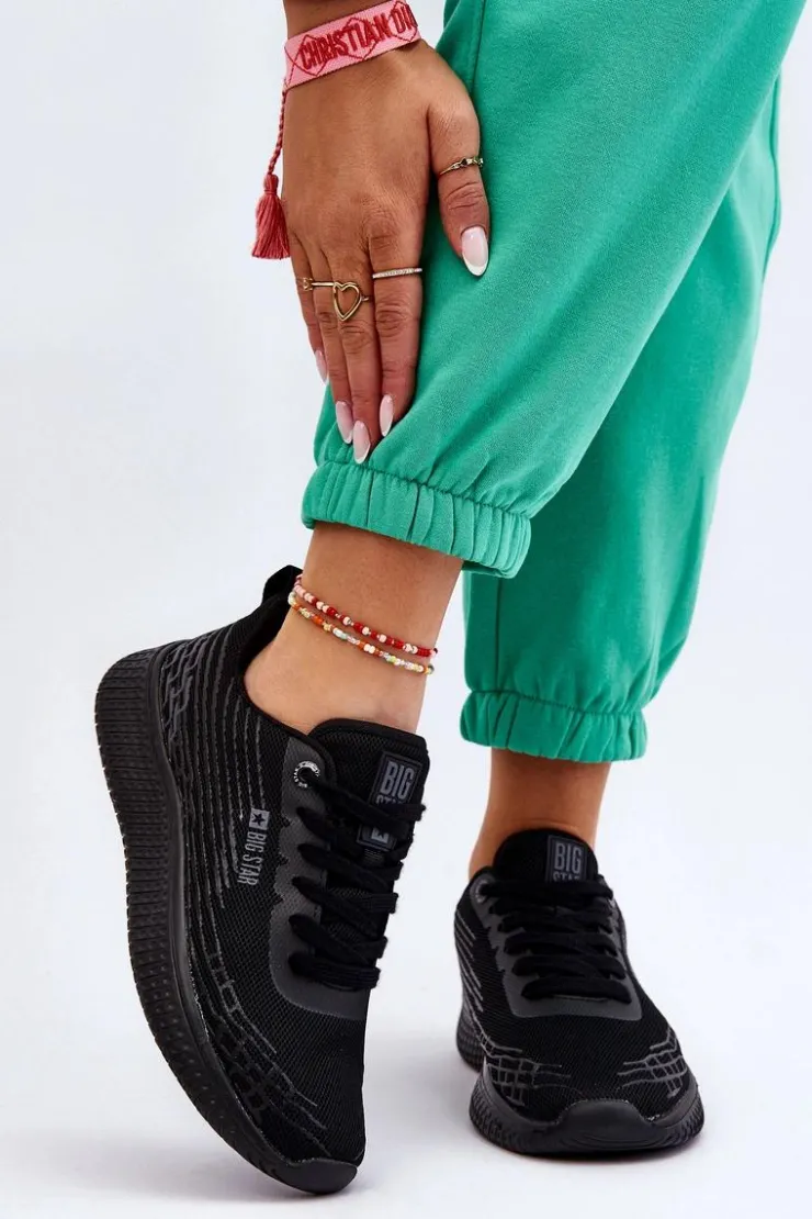 Big Star Shoes Buty Sportowe Big Star|Sneakersy Damskie*Damskie Siateczkowe Buty Sportowe Memory Foam System Big Star LL274662 Czarne Czarny